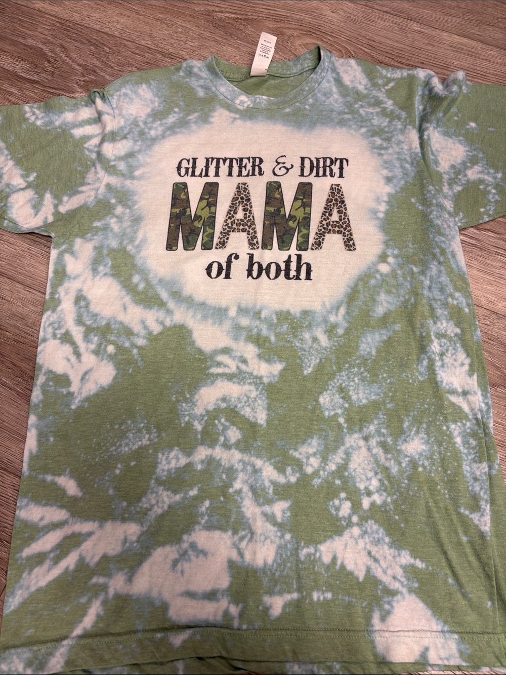 Tultex Green and White Tie-Dye "Glitter & Dirt MAMA of both" Tee